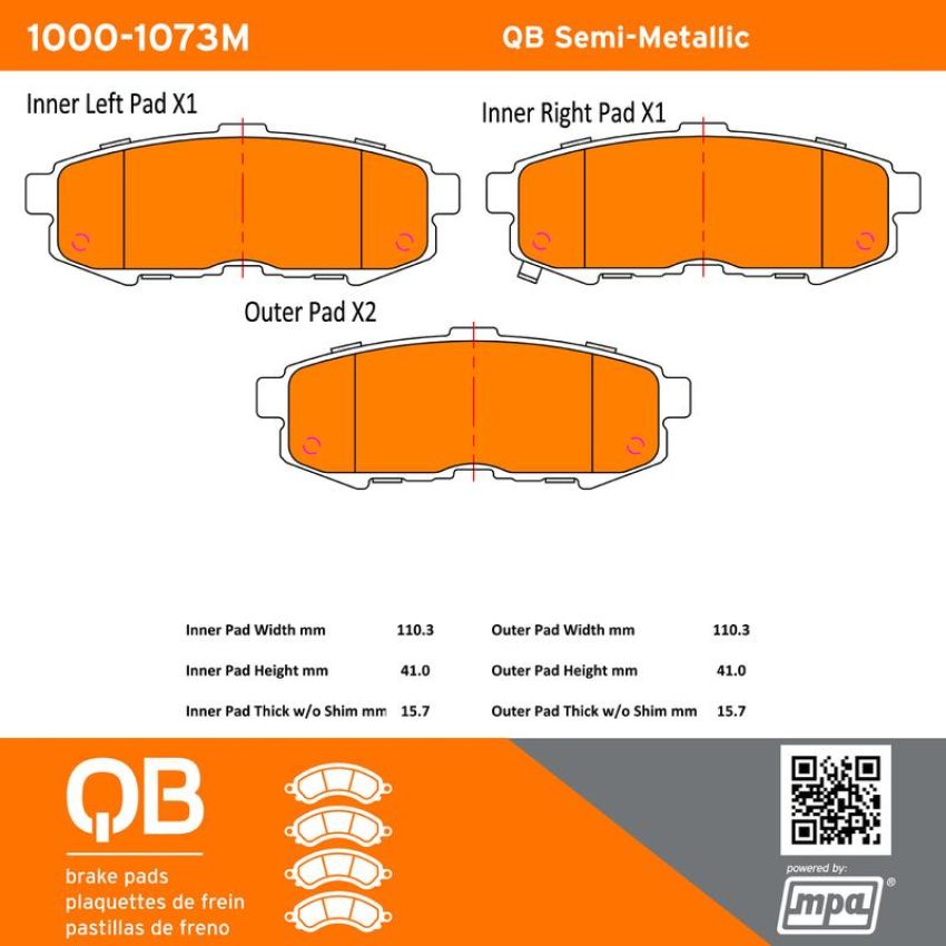 MPA 1000-1073M QB Semi-Metallic Brake Pads