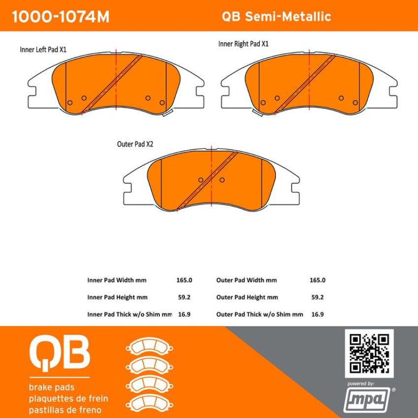 MPA 1000-1074M QB Semi-Metallic Brake Pads