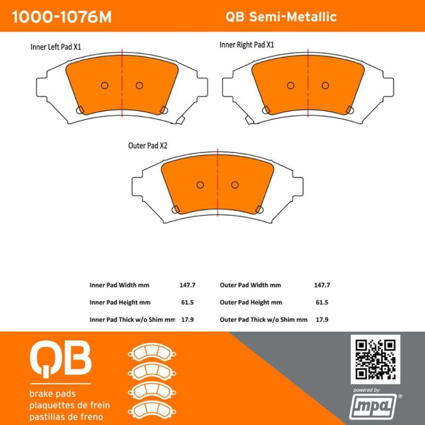 MPA 1000-1076M QB Semi-Metallic Brake Pads