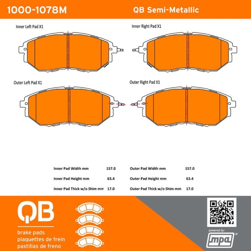 MPA 1000-1078M QB Semi-Metallic Brake Pads