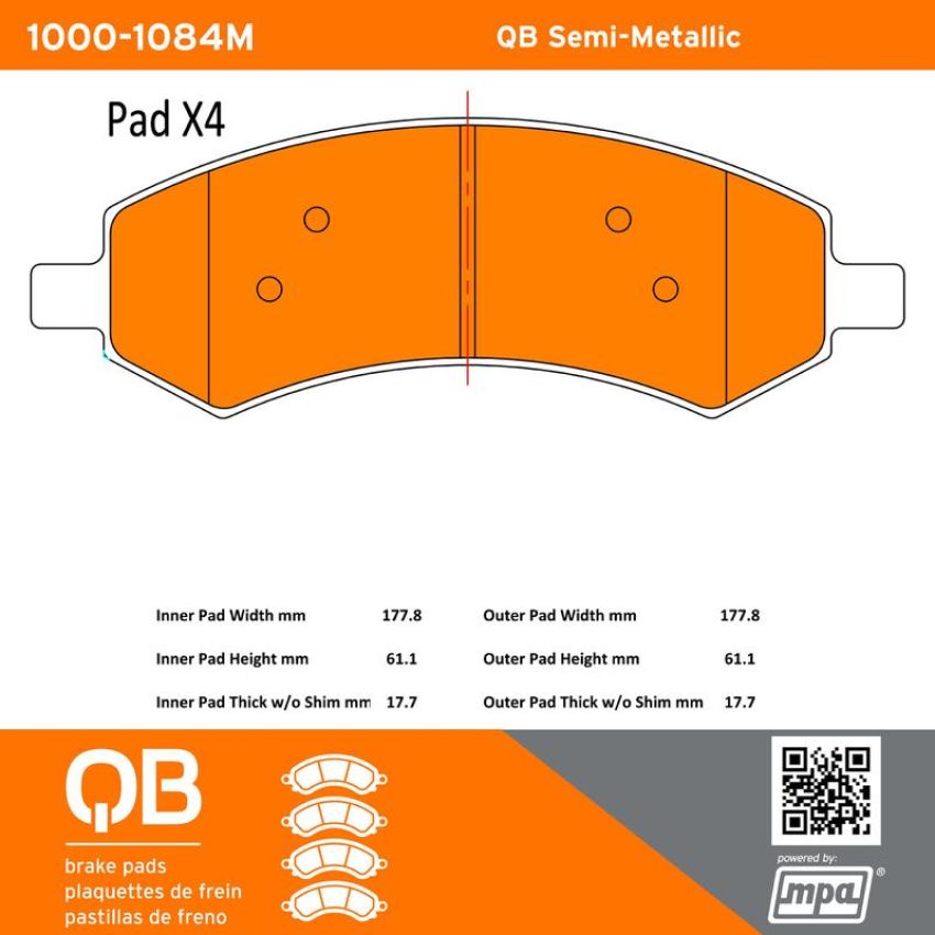 MPA 1000-1084M QB Semi-Metallic Brake Pads
