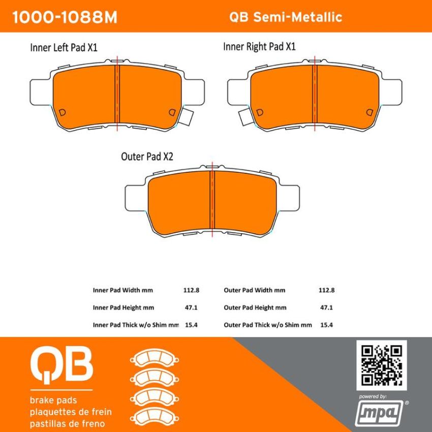 MPA 1000-1088M QB Semi-Metallic Brake Pads