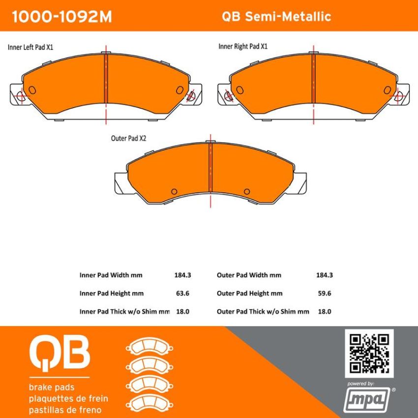 MPA 1000-1092M QB Semi-Metallic Brake Pads