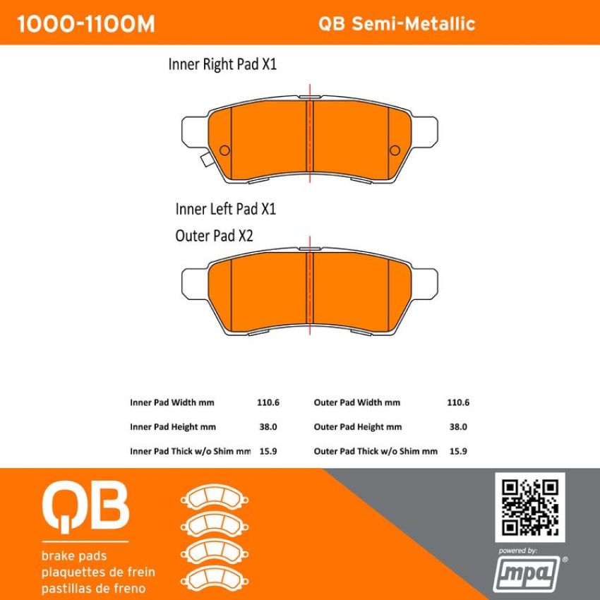 MPA 1000-1100M QB Semi-Metallic Brake Pads