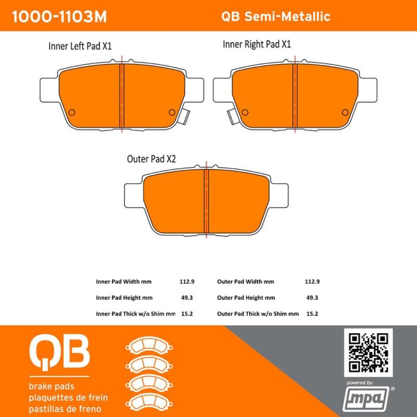 MPA 1000-1103M QB Semi-Metallic Brake Pads