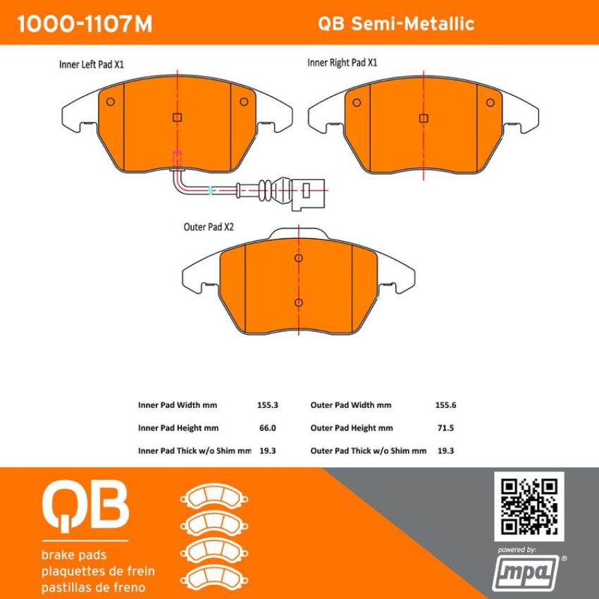 MPA 1000-1107M QB Semi-Metallic Brake Pads