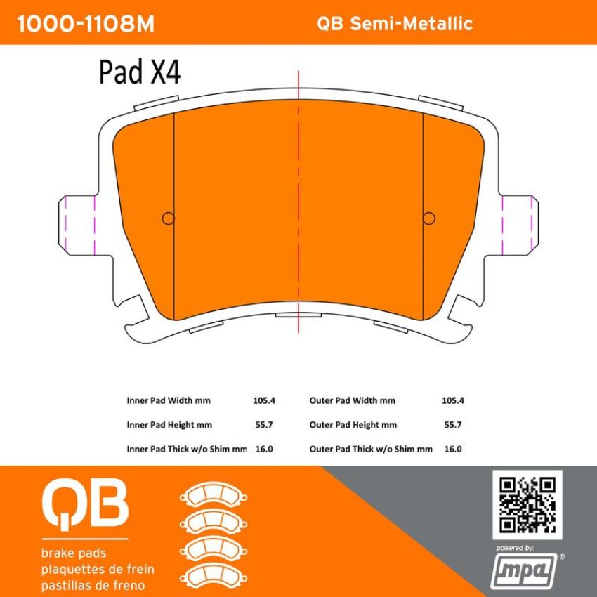 MPA 1000-1108M QB Semi-Metallic Brake Pads