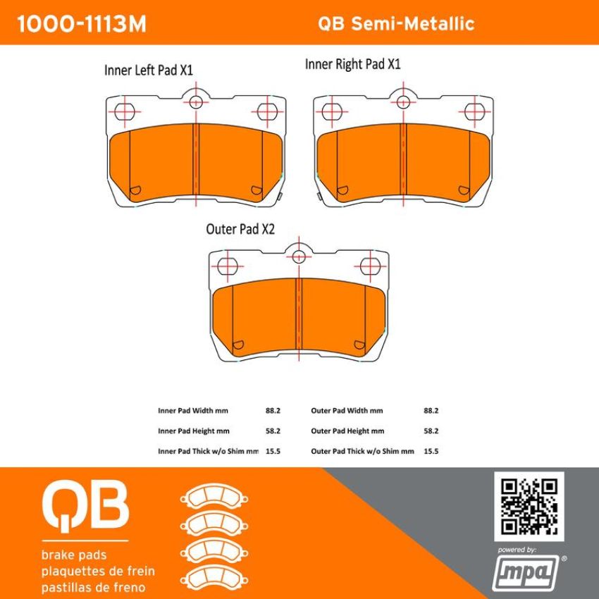 MPA 1000-1113M QB Semi-Metallic Brake Pads