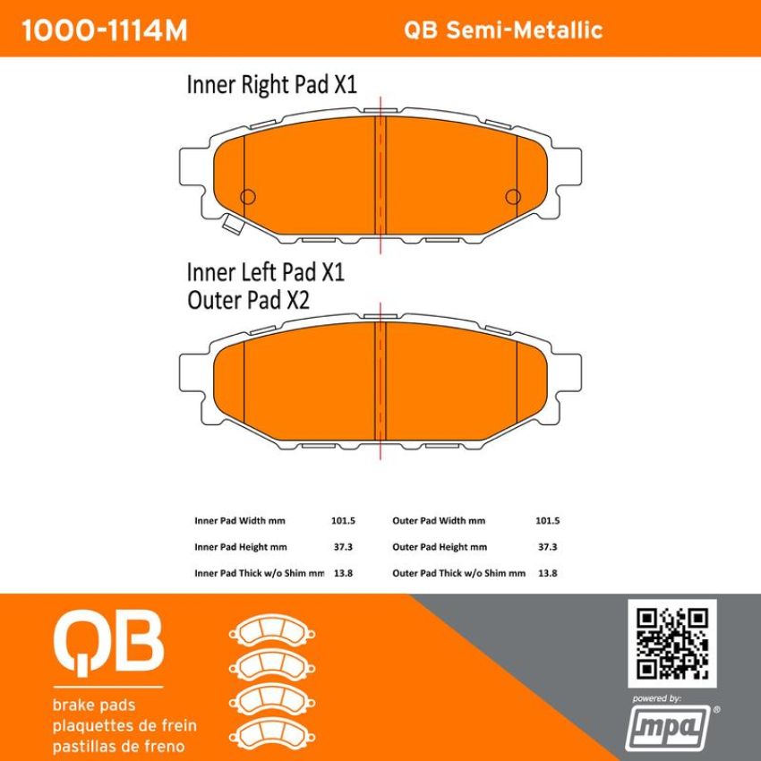 MPA 1000-1114M QB Semi-Metallic Brake Pads