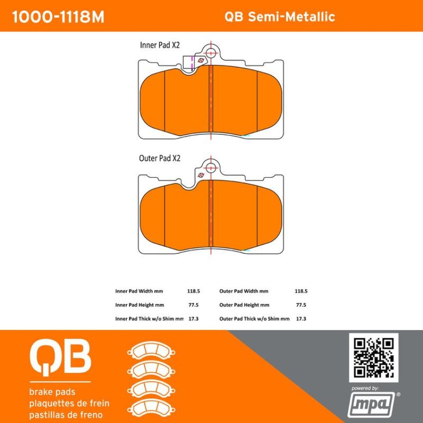 MPA 1000-1118M QB Semi-Metallic Brake Pads