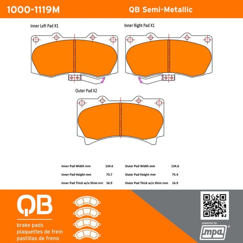 MPA 1000-1119M QB Semi-Metallic Brake Pads