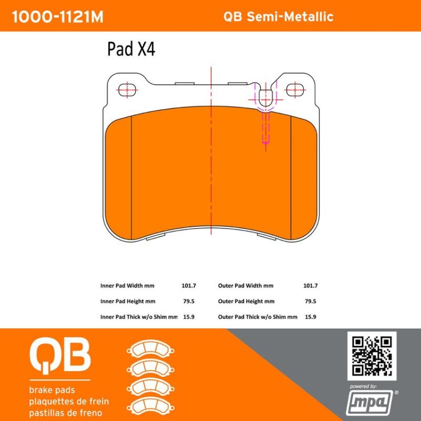 MPA 1000-1121M QB Semi-Metallic Brake Pads