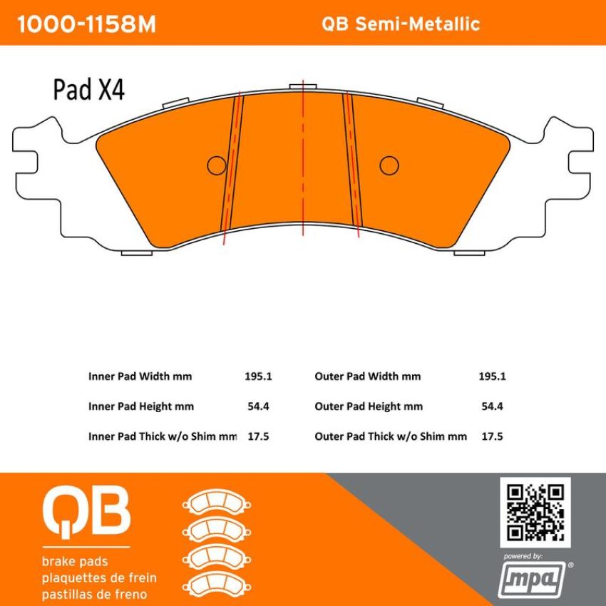 MPA 1000-1158M QB Semi-Metallic Brake Pads