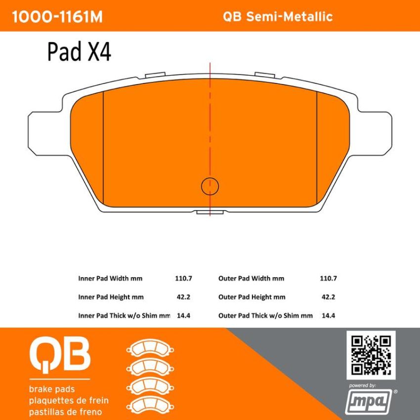 MPA 1000-1161M QB Semi-Metallic Brake Pads