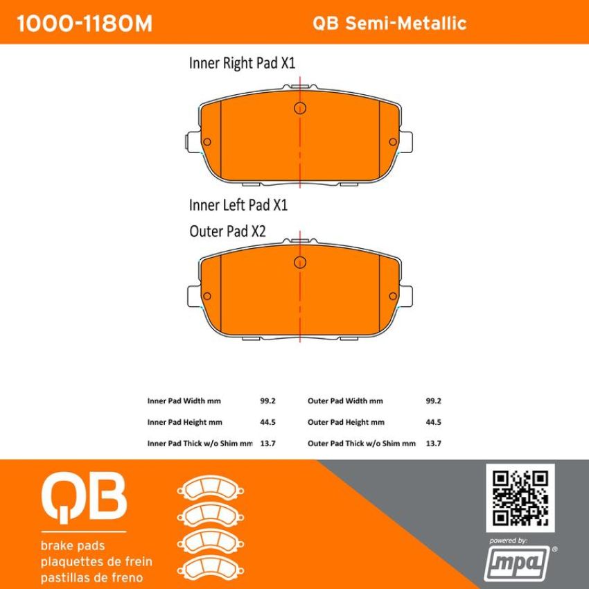 MPA 1000-1180M QB Semi-Metallic Brake Pads