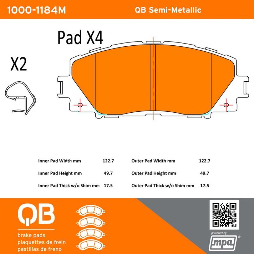 MPA 1000-1184M QB Semi-Metallic Brake Pads