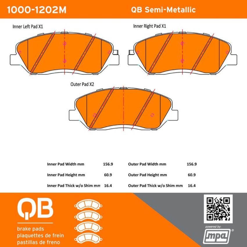 MPA 1000-1202M QB Semi-Metallic Brake Pads
