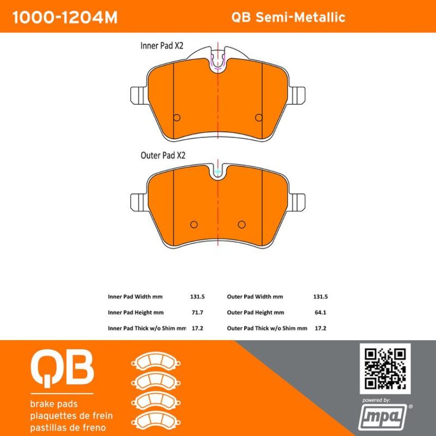 MPA 1000-1204M QB Semi-Metallic Brake Pads
