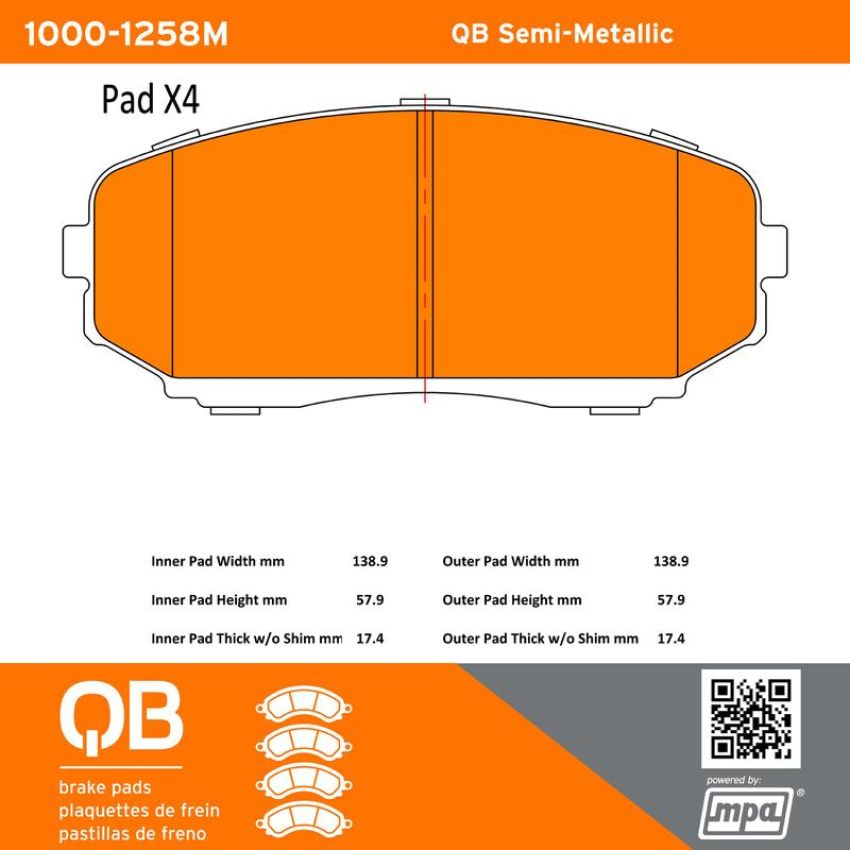 MPA 1000-1258M QB Semi-Metallic Brake Pads