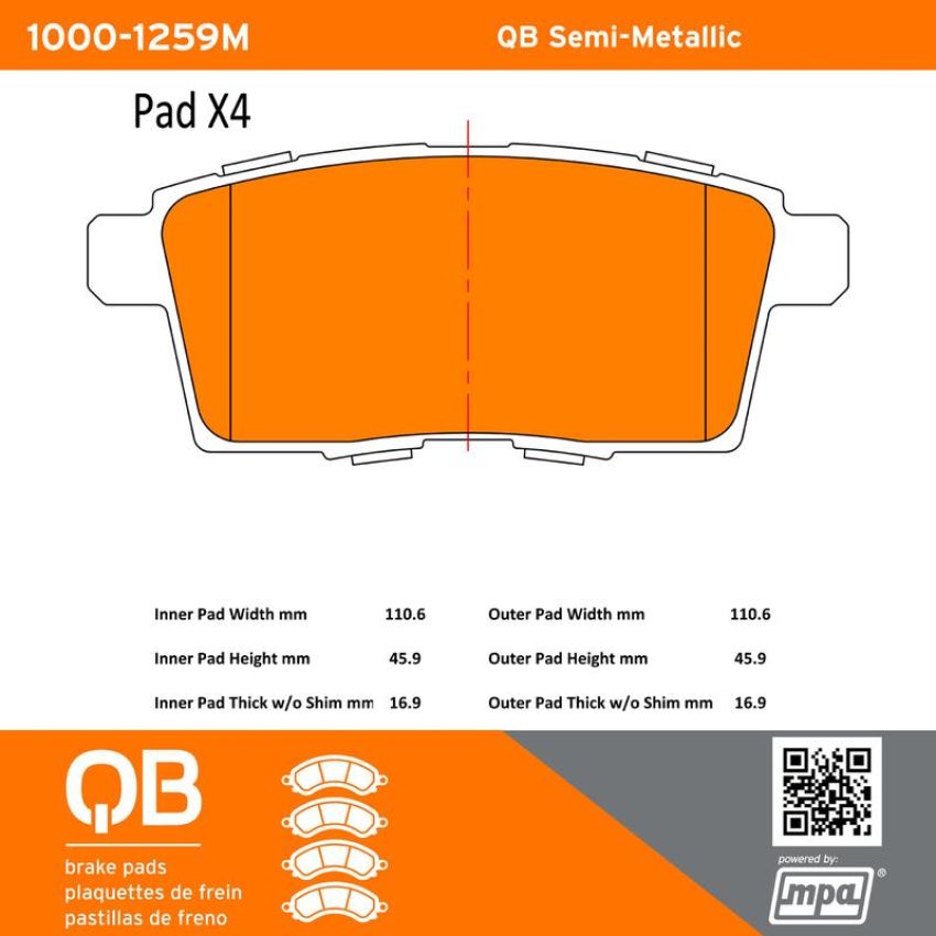 MPA 1000-1259M QB Semi-Metallic Brake Pads