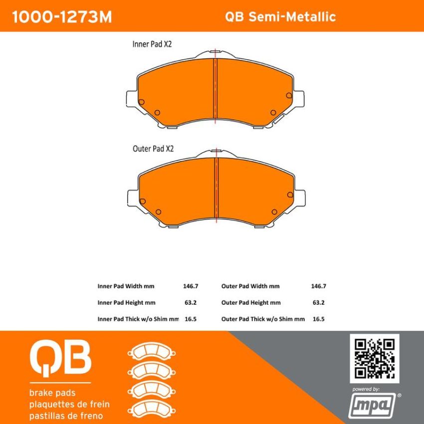 MPA 1000-1273M QB Semi-Metallic Brake Pads