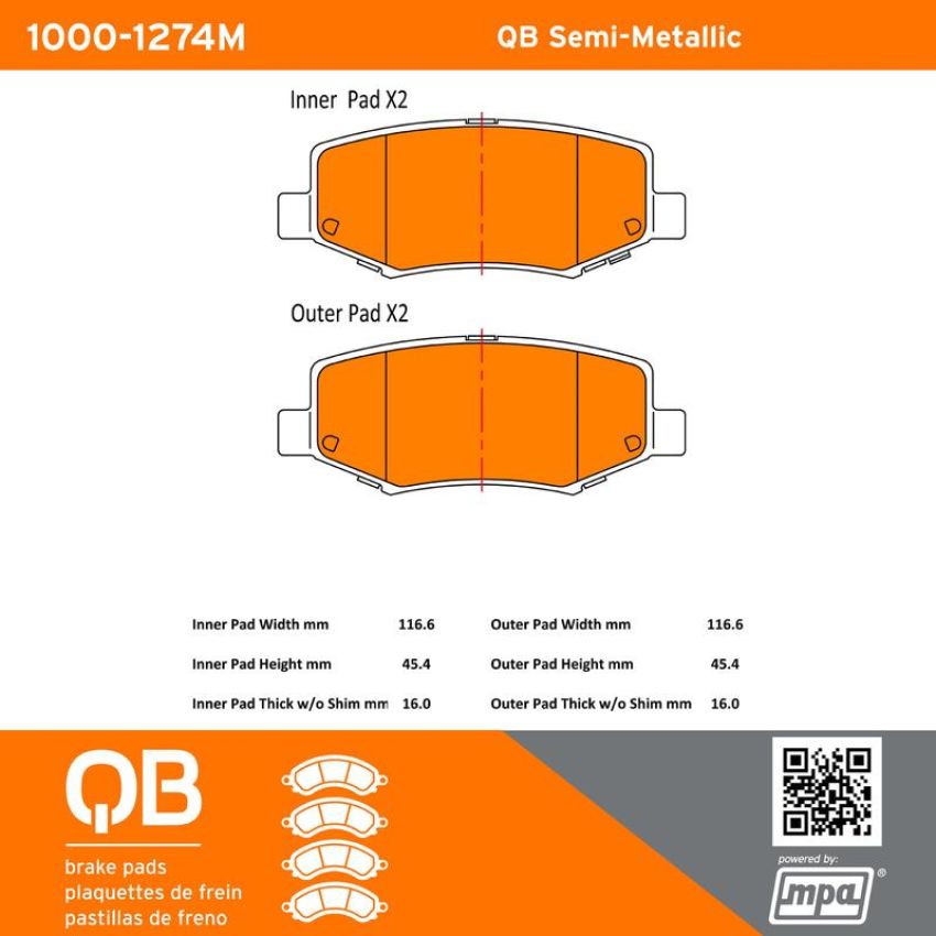 MPA 1000-1274M QB Semi-Metallic Brake Pads