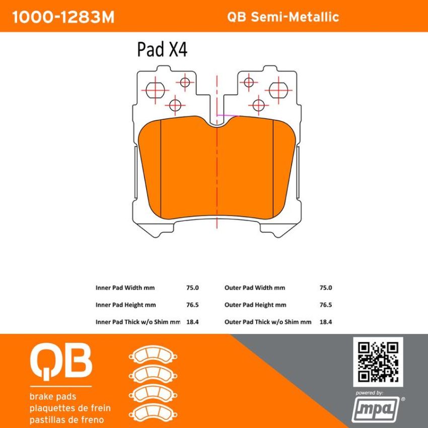 MPA 1000-1283M QB Semi-Metallic Brake Pads