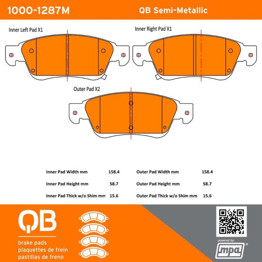 MPA 1000-1287M QB Semi-Metallic Brake Pads