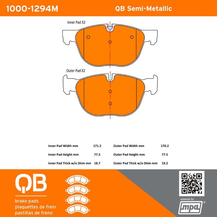 MPA 1000-1294M QB Semi-Metallic Brake Pads