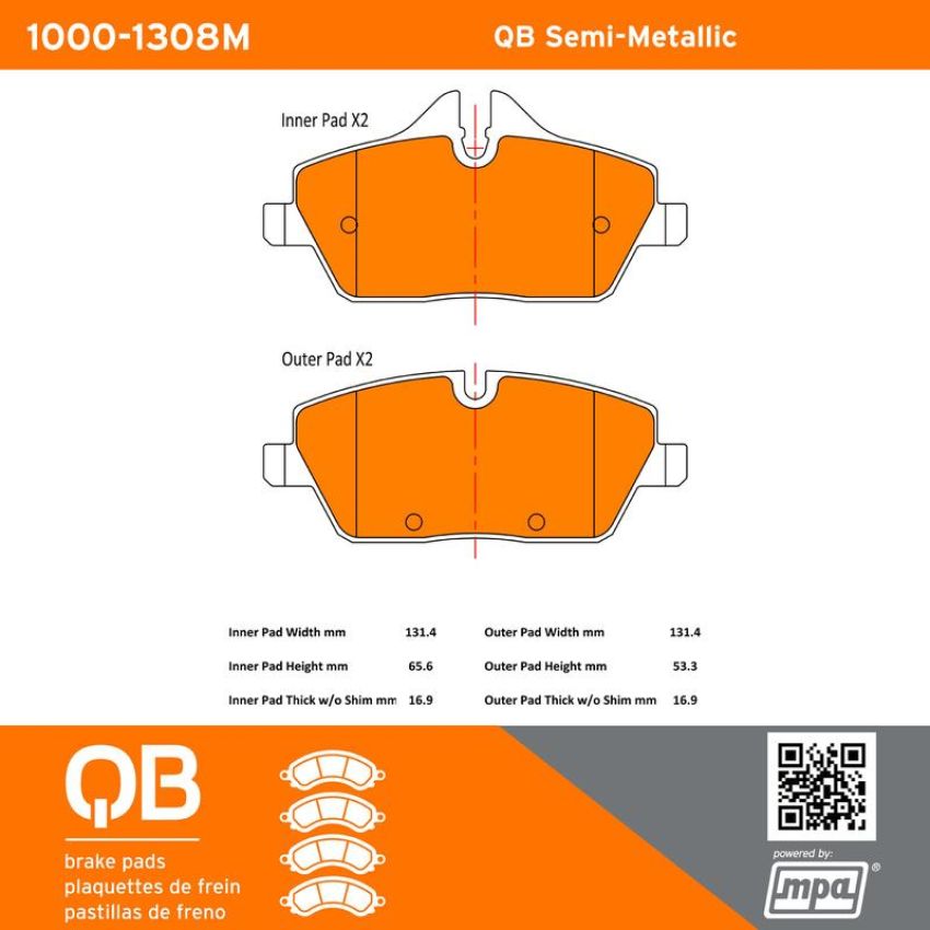 MPA 1000-1308M QB Semi-Metallic Brake Pads