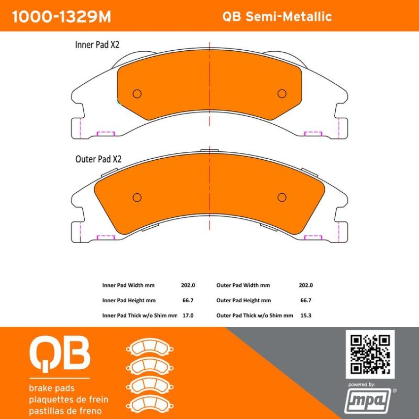 MPA 1000-1329M QB Semi-Metallic Brake Pads