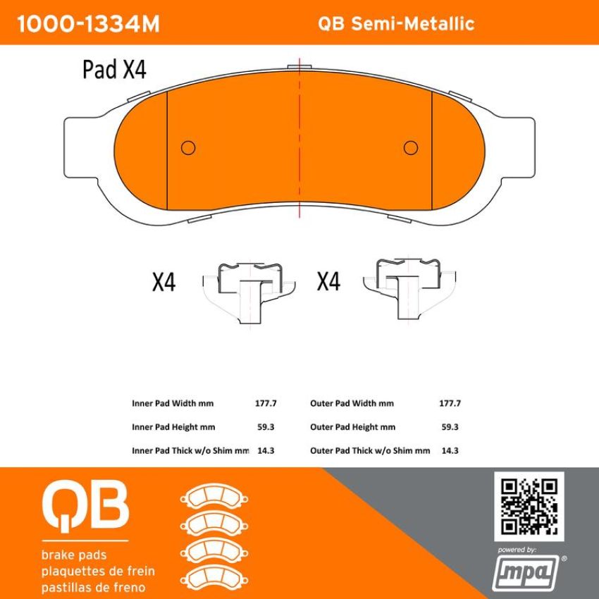 MPA 1000-1334M QB Semi-Metallic Brake Pads