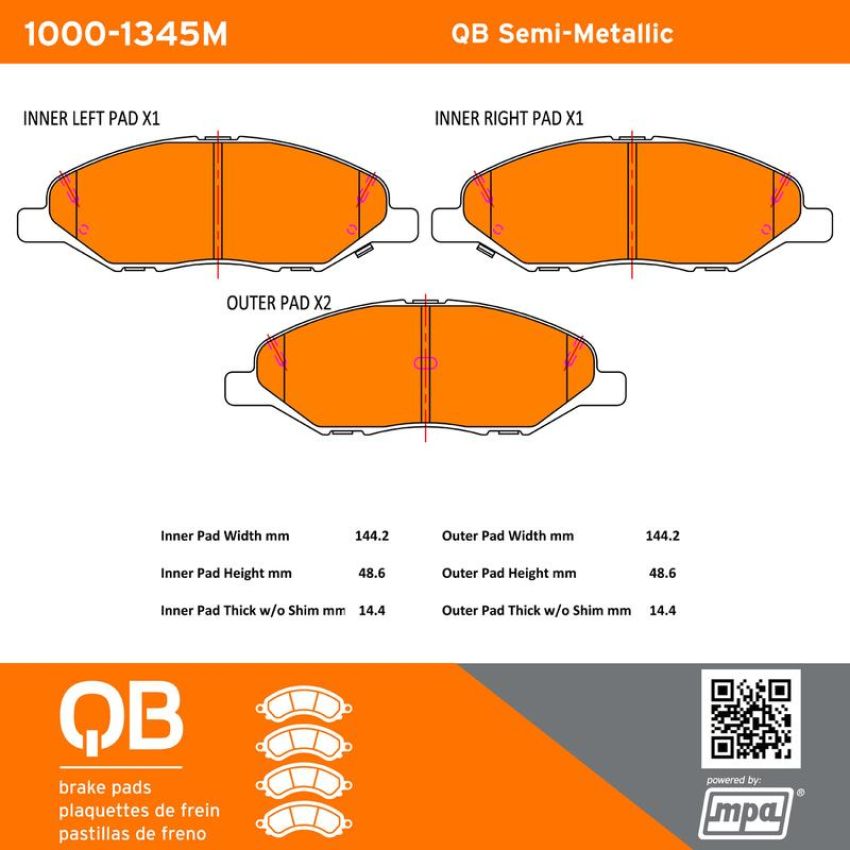 MPA 1000-1345M QB Semi-Metallic Brake Pads