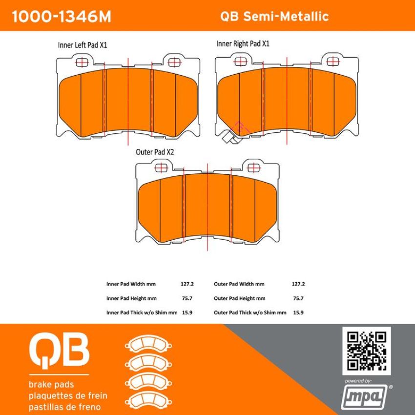 MPA 1000-1346M QB Semi-Metallic Brake Pads
