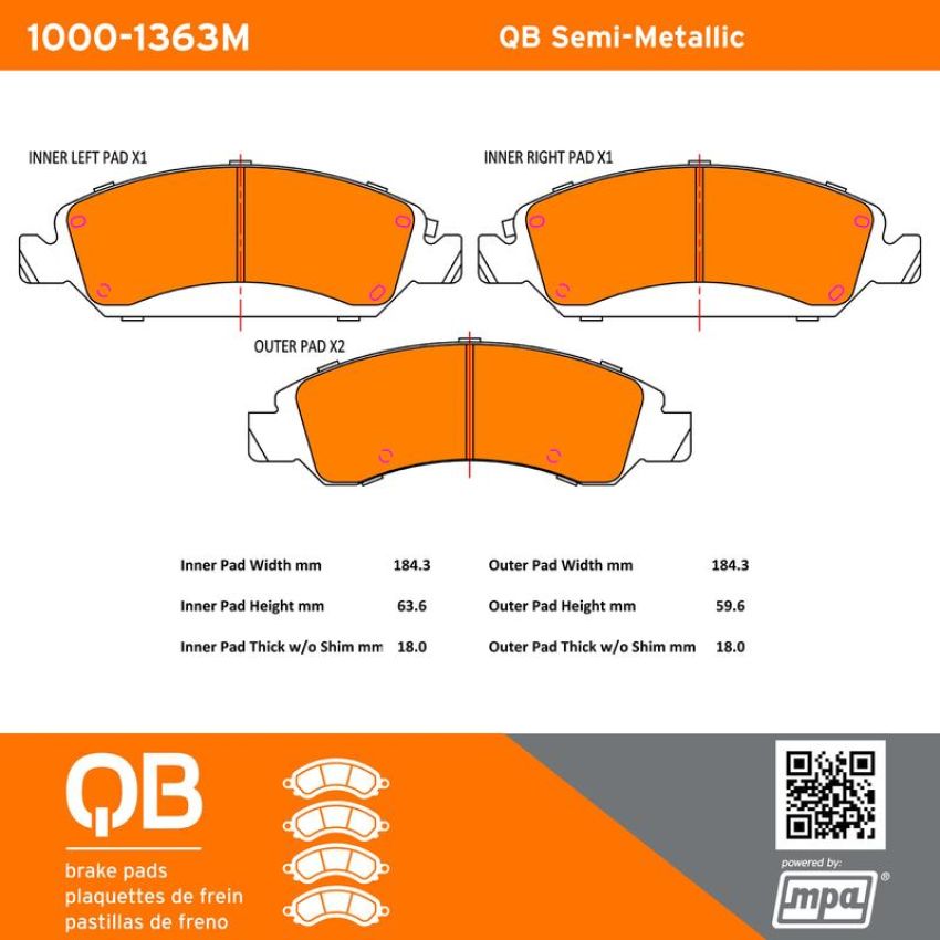 MPA 1000-1363M QB Semi-Metallic Brake Pads