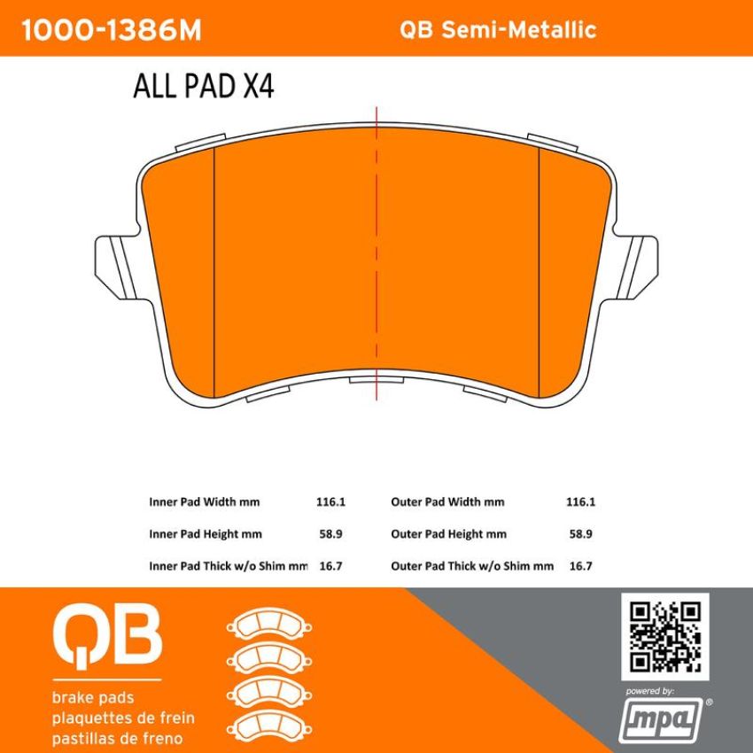 MPA 1000-1386M QB Semi-Metallic Brake Pads