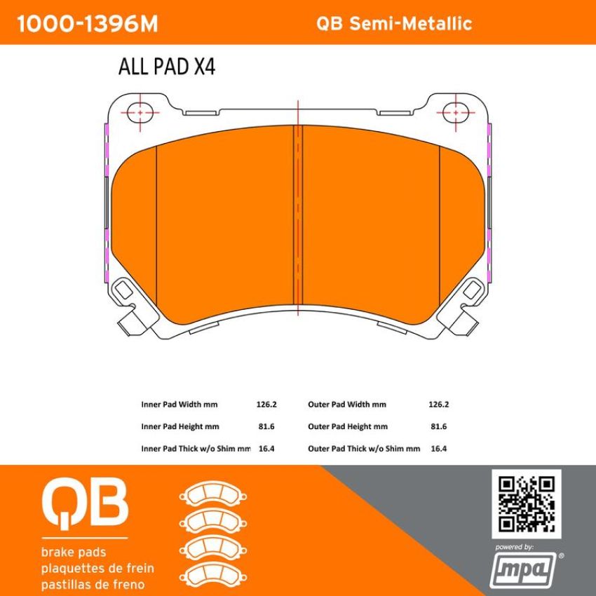 MPA 1000-1396M QB Semi-Metallic Brake Pads