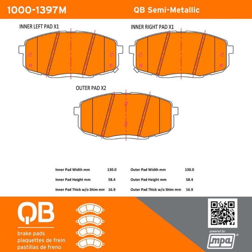 MPA 1000-1397M QB Semi-Metallic Brake Pads