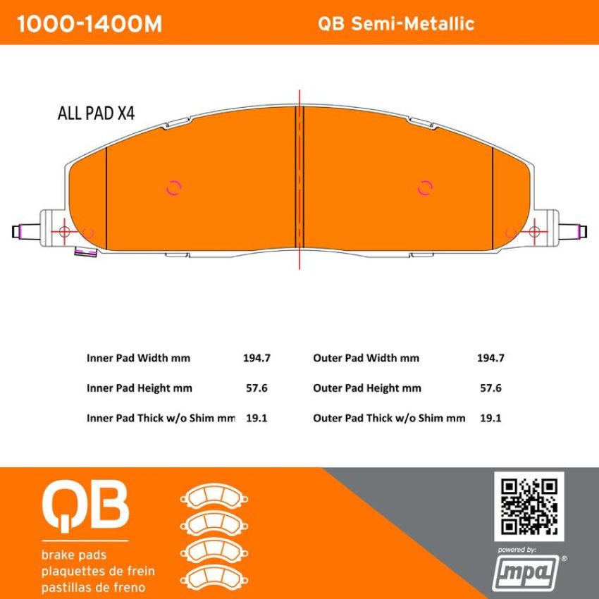 MPA 1000-1400M QB Semi-Metallic Brake Pads