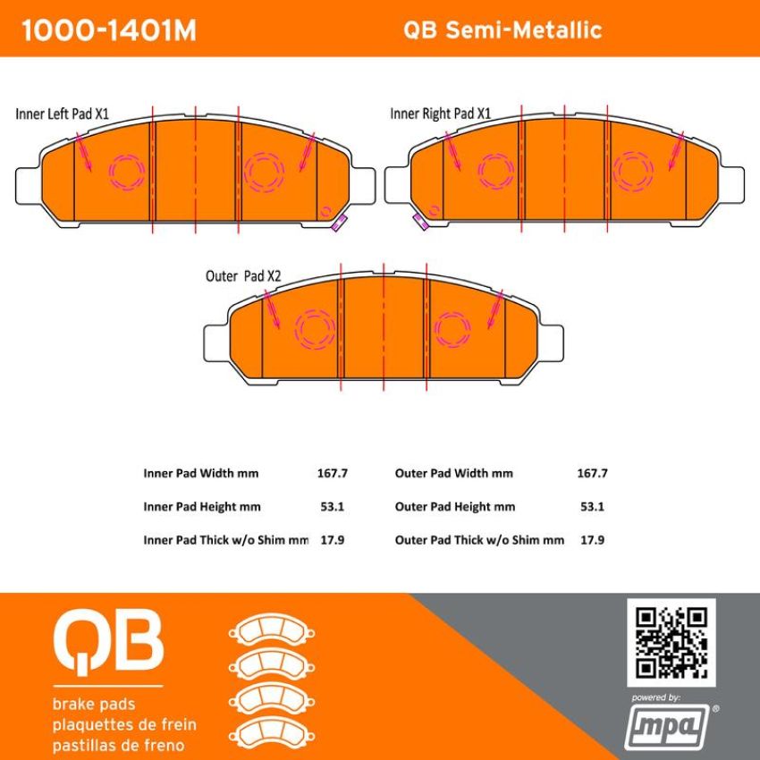 MPA 1000-1401M QB Semi-Metallic Brake Pads