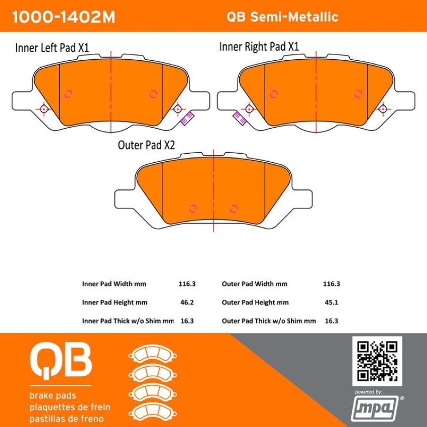 MPA 1000-1402M QB Semi-Metallic Brake Pads