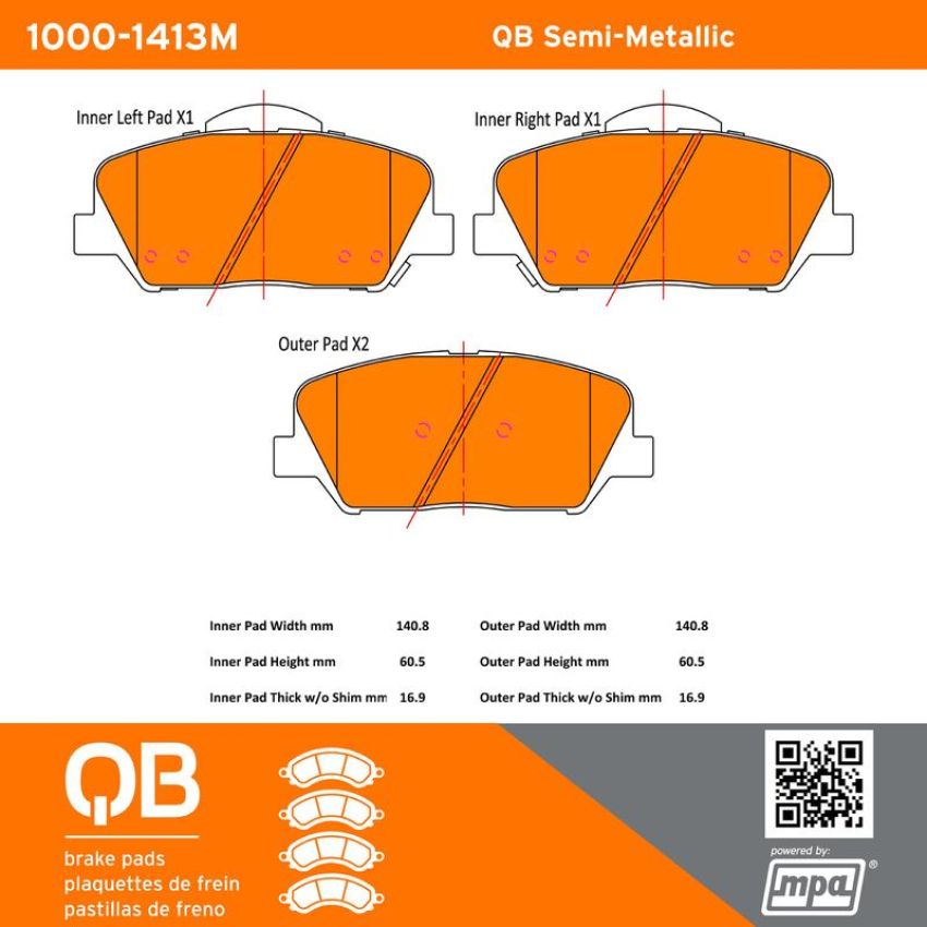 MPA 1000-1413M QB Semi-Metallic Brake Pads