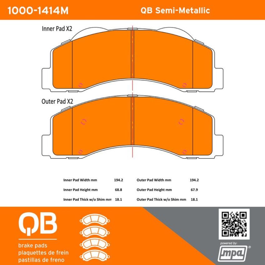 MPA 1000-1414M QB Semi-Metallic Brake Pads