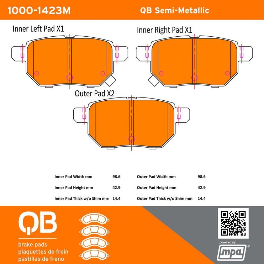 MPA 1000-1423M QB Semi-Metallic Brake Pads