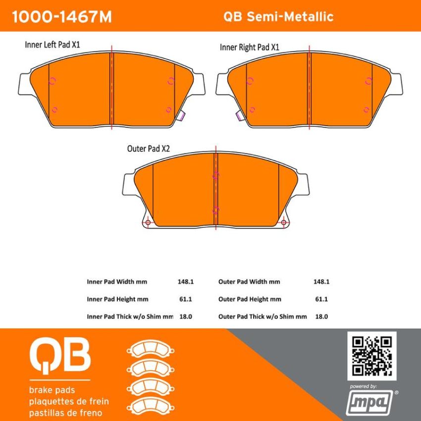 MPA 1000-1467M QB Semi-Metallic Brake Pads