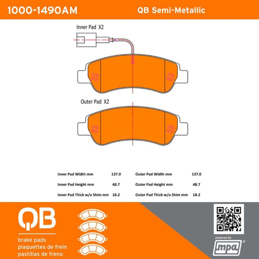 MPA 1000-1490AM QB Semi-Metallic Brake Pads