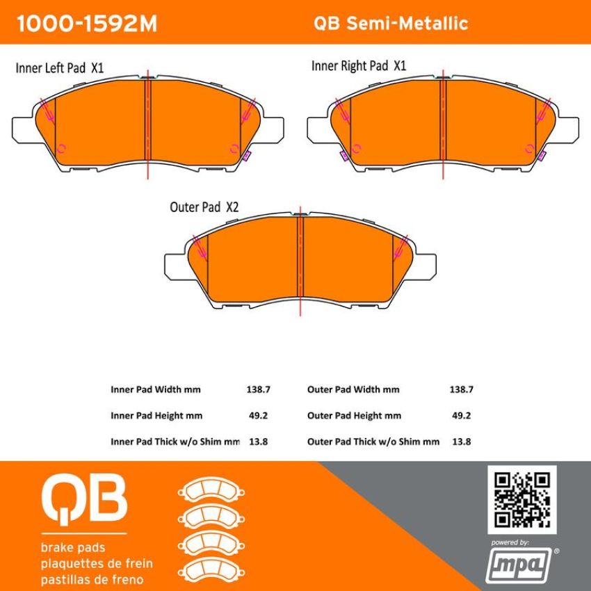 MPA 1000-1592M QB Semi-Metallic Brake Pads