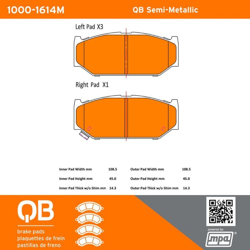MPA 1000-1614M QB Semi-Metallic Brake Pads