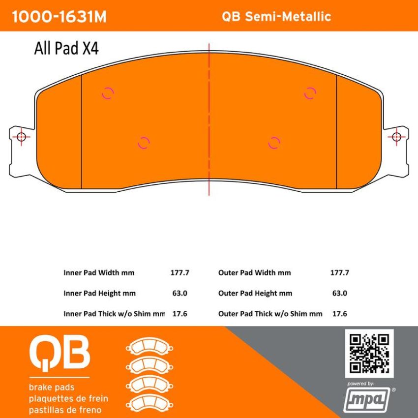 MPA 1000-1631M QB Semi-Metallic Brake Pads
