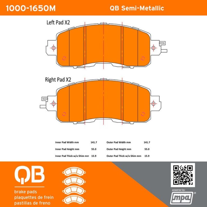 MPA 1000-1650M QB Semi-Metallic Brake Pads